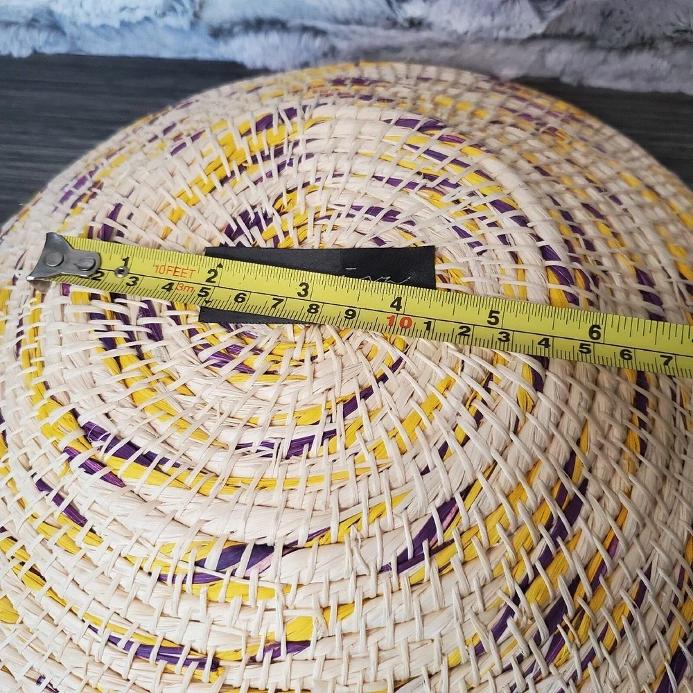 Nayariva African Hand Woven Rope Coil‎ Basket Yellow And Purple Accents Bowl